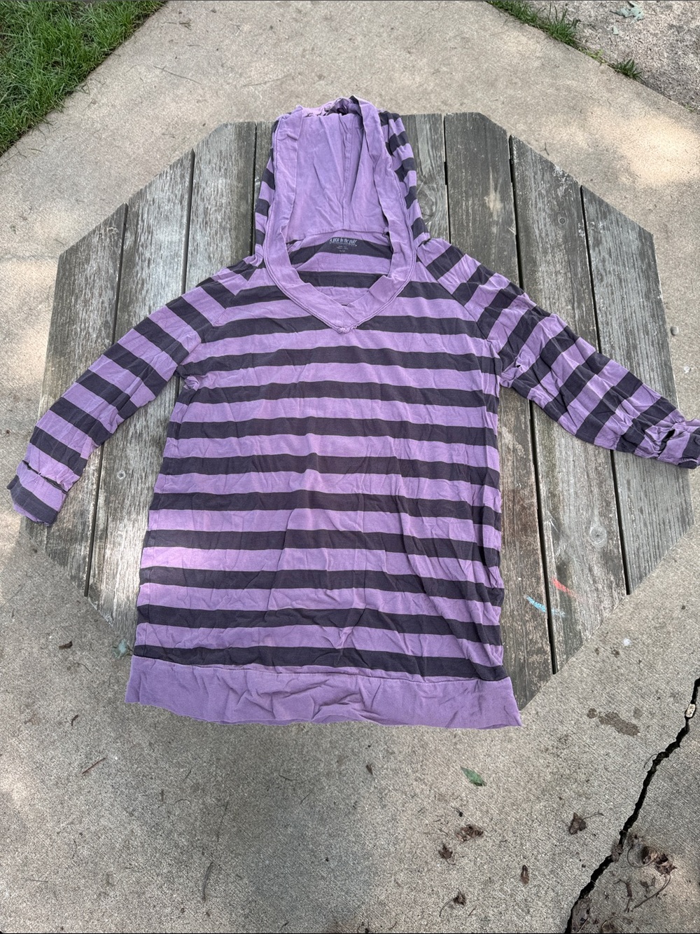 Striped Purple & Black Hooded Maternity Tunic